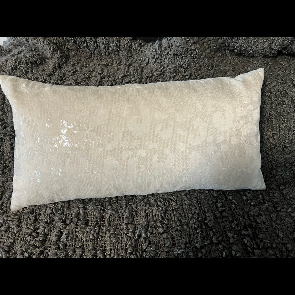 DKNY 11x22 pillow and cover, iridescent/white sequins